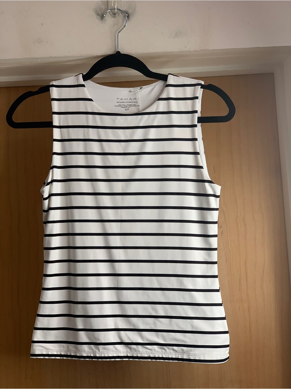 Tahari White Tank Top with Black Stripes Size-Small Coastal Preppy